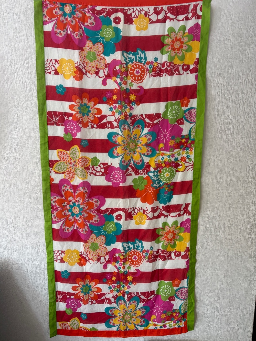 Kenzo Vibrant Orange Floral Cotton Scarf  Wrap with Teal Accents NEW!
